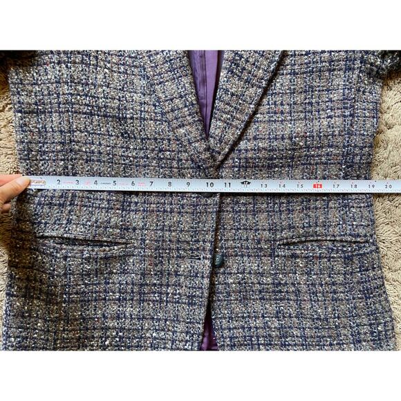 90s Liz Wear 12 Petite Wool Tweed Plaid Blazer Sport Coat Jacket Gray Navy Brown - Picture 13 of 14